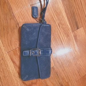 Blue suede wristlet -coach